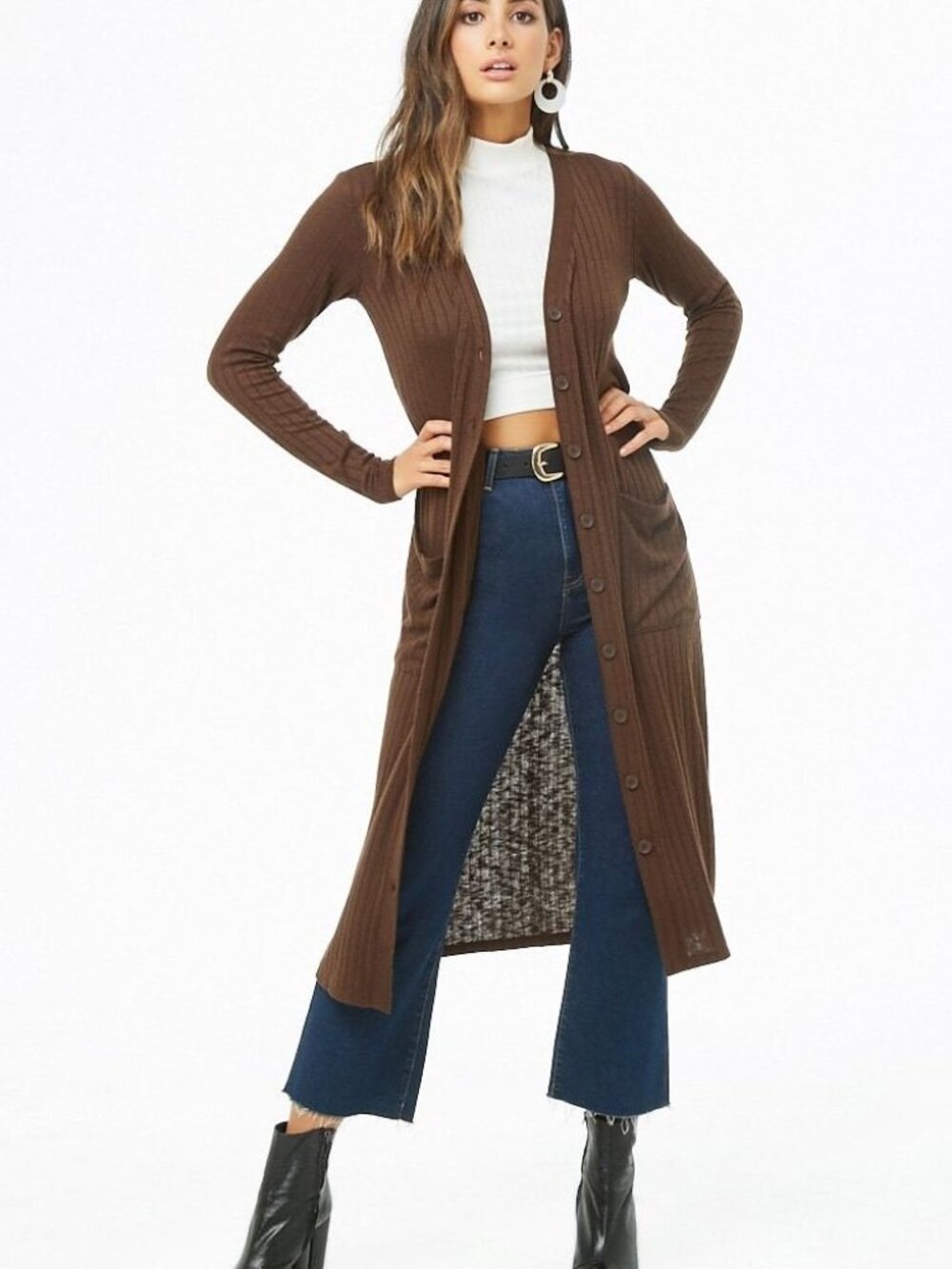 Forever 21 Brown Ribbed Longline Cardigan S/M